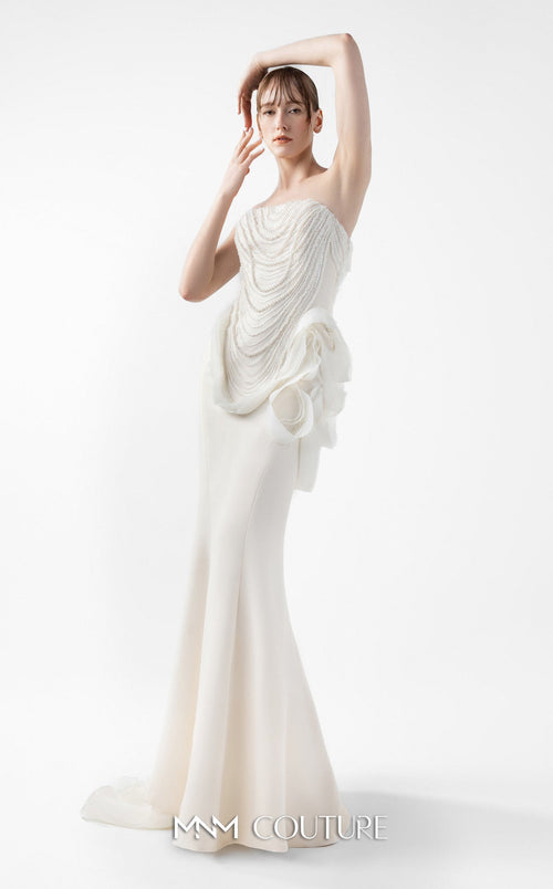 Gaby Charbachi G2015 Strapless Pearl Lace Mermaid Gown in Cream by MNM Couture