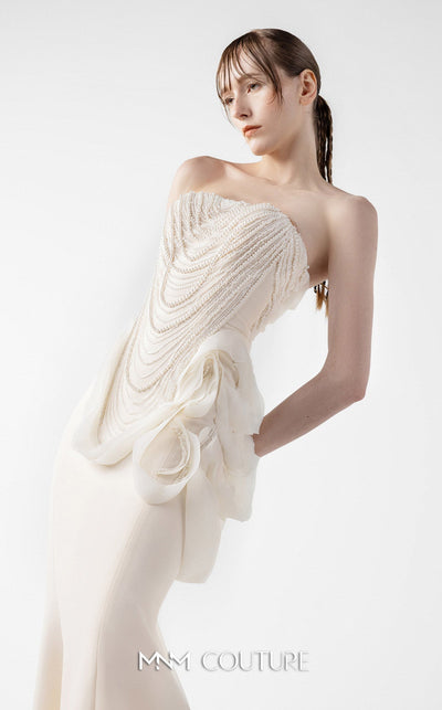 Gaby Charbachi G2015 Strapless Pearl Lace Mermaid Gown in Cream by MNM Couture