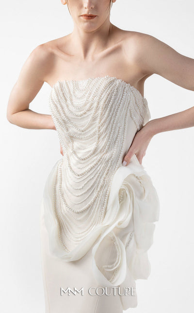 Gaby Charbachi G2015 Strapless Pearl Lace Mermaid Gown in Cream by MNM Couture