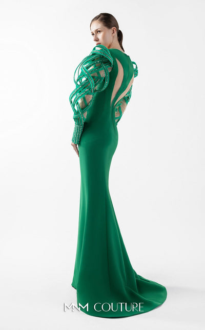 Gaby Charbachi G2017 Green V-Neck Sleeved Couture Gown by MNM Couture