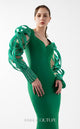 Gaby Charbachi G2017 Green V-Neck Sleeved Couture Gown by MNM Couture