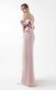 Gaby Charbachi G2020 Off-Shoulder Metallic Pleated Couture Gown in Powder