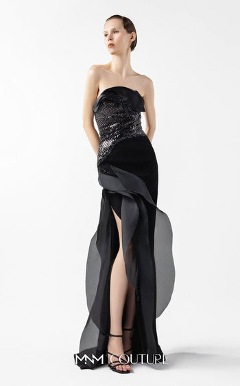 Gaby Charbachy G2021 Black Off-Shoulder Couture Gown by MNM Couture