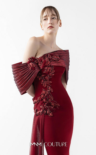 Gaby Charbachy G2022 One-Shoulder Burgundy Open Back Gown by MNM Couture