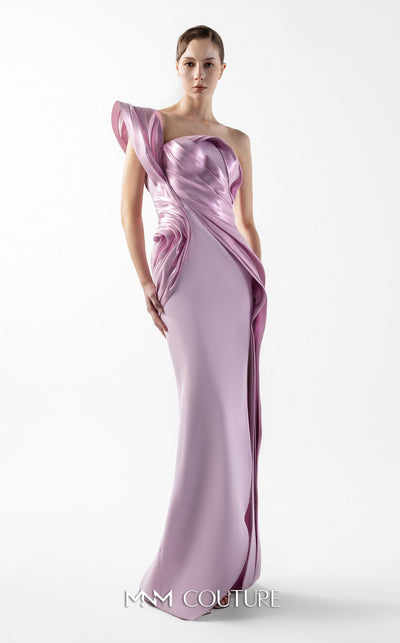 Gaby Charbachi G2025 Pink One-Shoulder Metallic Draped Gown by MNM Couture