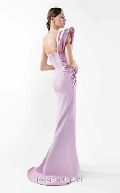 Gaby Charbachi G2025 Pink One-Shoulder Metallic Draped Gown by MNM Couture