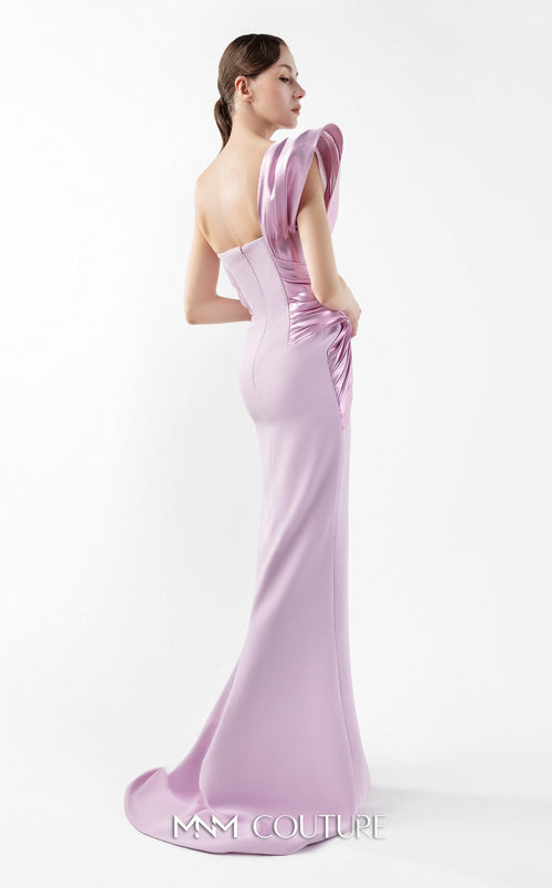 Gaby Charbachi G2025 Pink One-Shoulder Metallic Draped Gown by MNM Couture