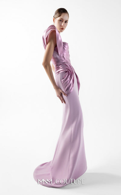 Gaby Charbachi G2025 Pink One-Shoulder Metallic Draped Gown by MNM Couture
