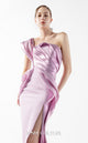 Gaby Charbachi G2025 Pink One-Shoulder Metallic Draped Gown by MNM Couture
