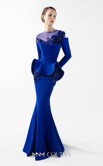 Gaby Charbachi G2029 Royal Blue Embroidered Mermaid Gown by MNM Couture