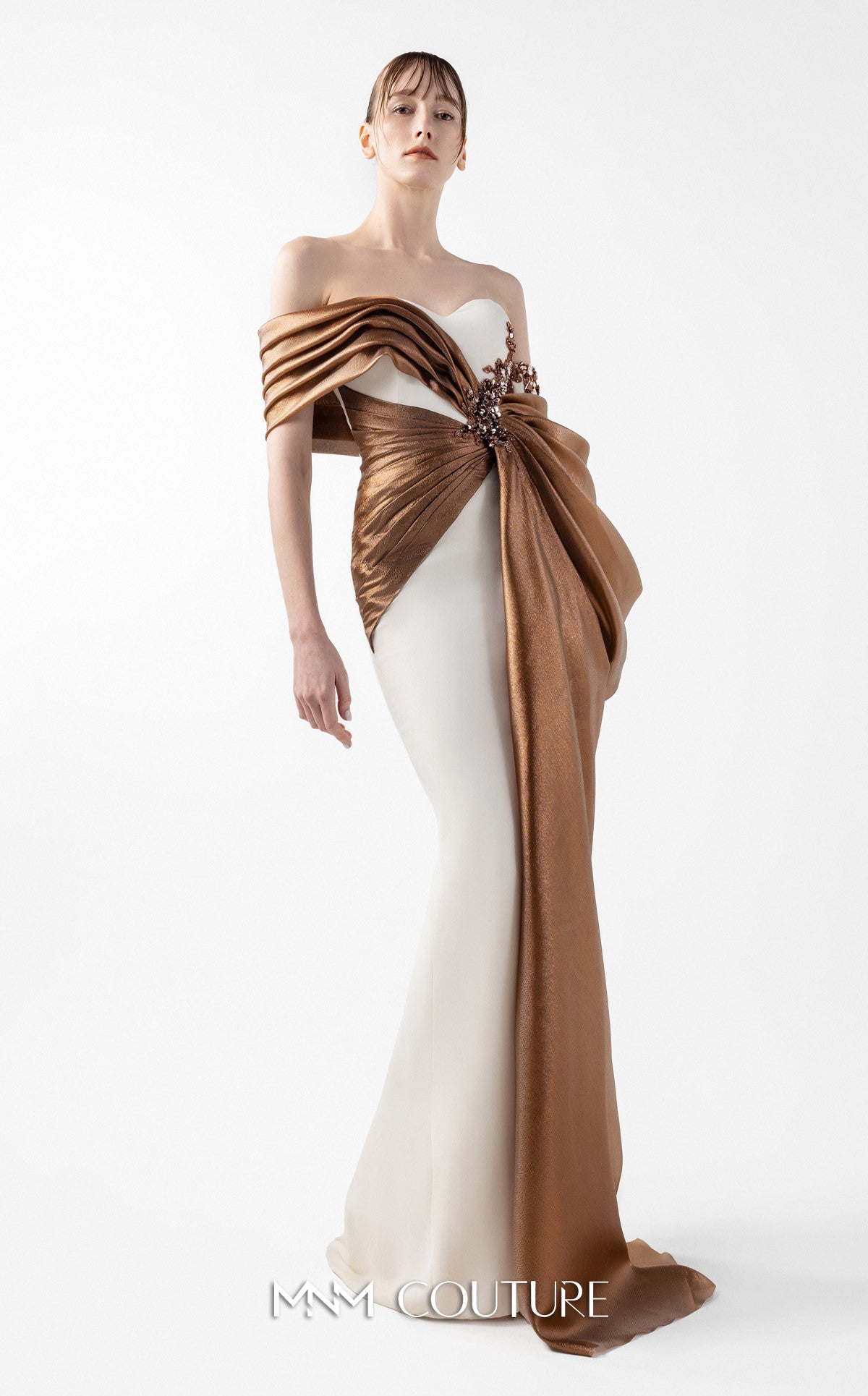 Gaby Charbachy G2030 Bronze One-Sleeve Couture Gown