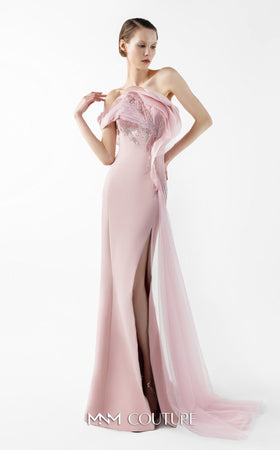 Gaby Charbachy G2031 Open Back High Slit Pink Couture Gown