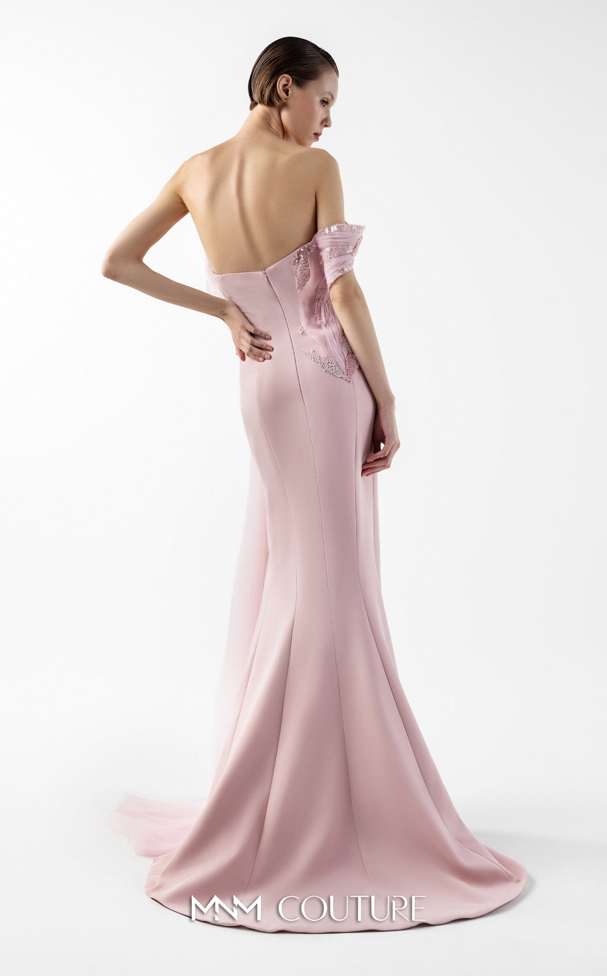 Gaby Charbachi G2031 Open Back High Slit Pink Couture Gown