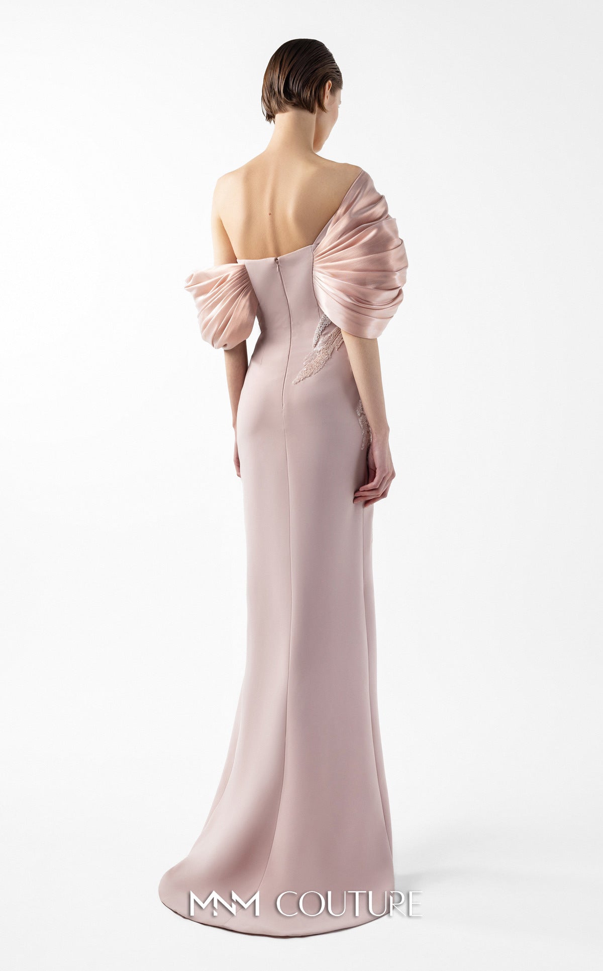Gaby Charbachi Off-Shoulder Open Back High Slit Couture Gown by MNM Couture