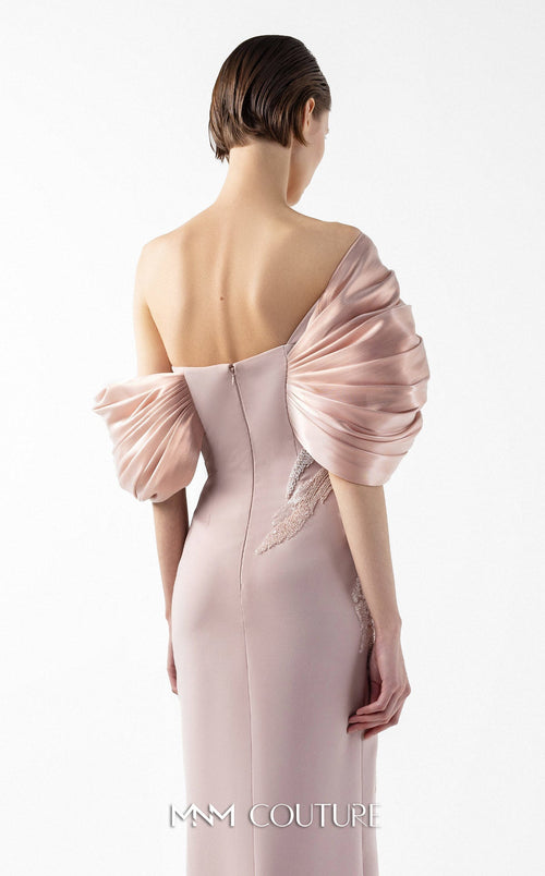 Gaby Charbachi Off-Shoulder Open Back High Slit Couture Gown by MNM Couture
