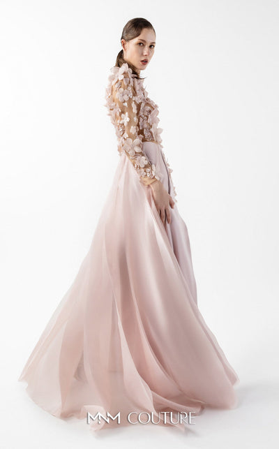 Gaby Charbachi G2035 Blush Pink 3D Floral Illusion Gown by MNM Couture