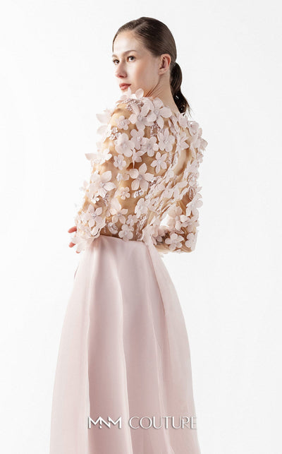 Gaby Charbachi G2035 Blush Pink 3D Floral Illusion Gown by MNM Couture