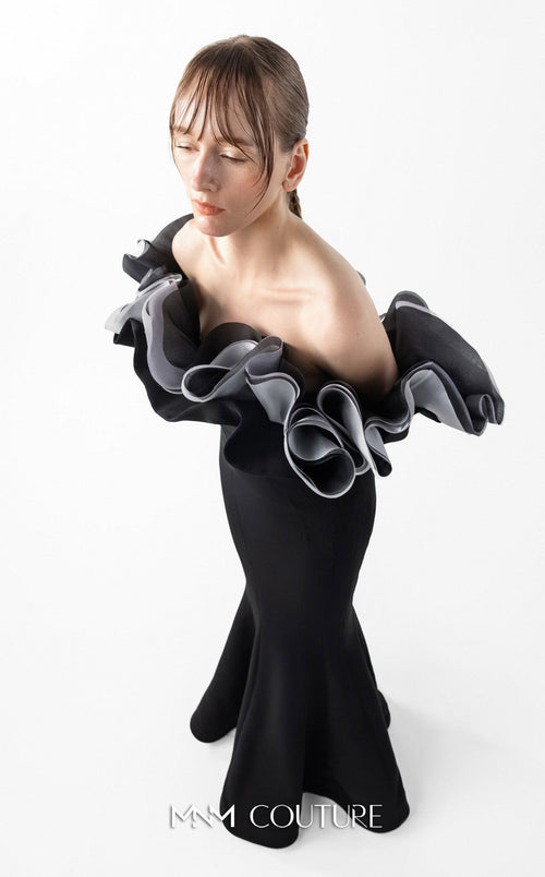 Gaby Charbachi G2036 Off-Shoulder Open Back Gown in Black