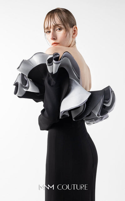 Gaby Charbachi G2036 Off-Shoulder Open Back Gown in Black