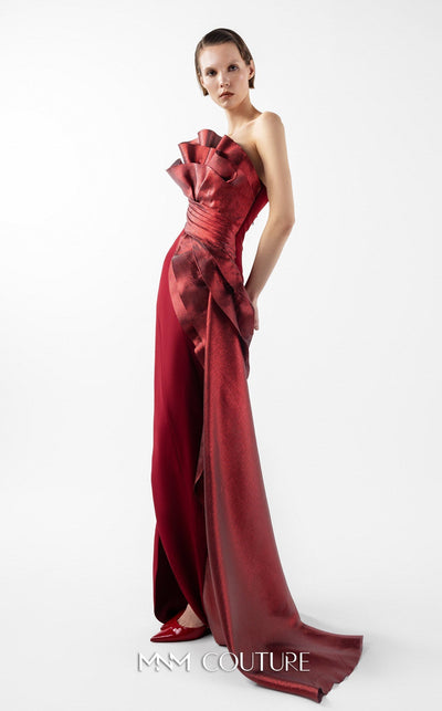 Gaby Charbachi G2037 Burgundy Off-Shoulder Slit Gown by MNM Couture