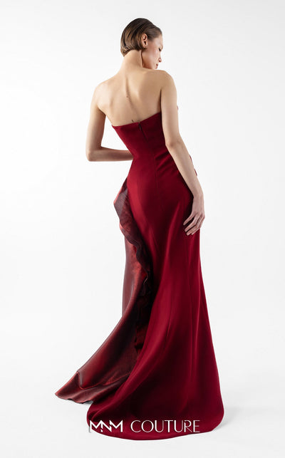 Gaby Charbachi G2037 Burgundy Off-Shoulder Slit Gown by MNM Couture