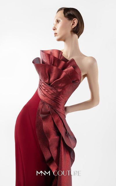 Gaby Charbachi G2037 Burgundy Off-Shoulder Slit Gown by MNM Couture