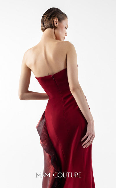 Gaby Charbachi G2037 Burgundy Off-Shoulder Slit Gown by MNM Couture