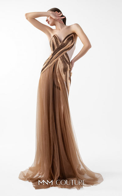 Gaby Charbachi G2038 Off-Shoulder Bronze Couture Gown by MNM Couture