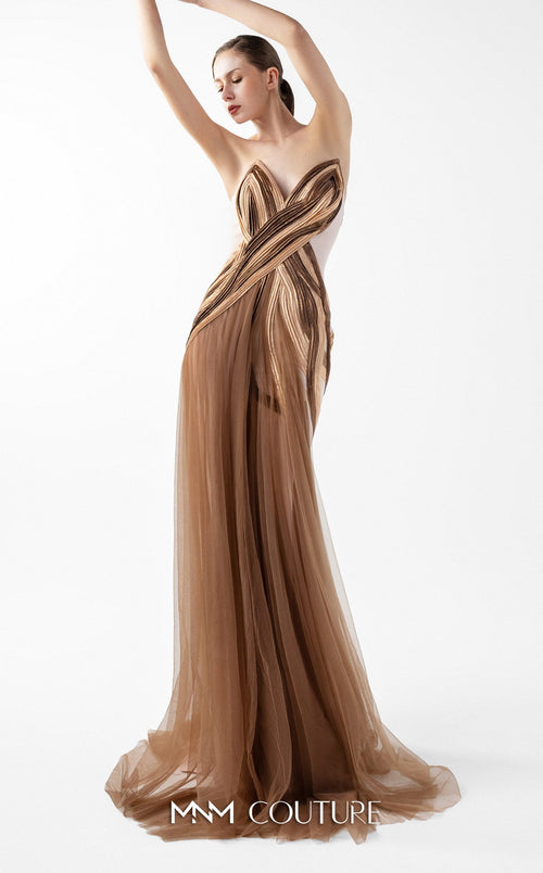 Gaby Charbachi G2038 Off-Shoulder Bronze Couture Gown by MNM Couture