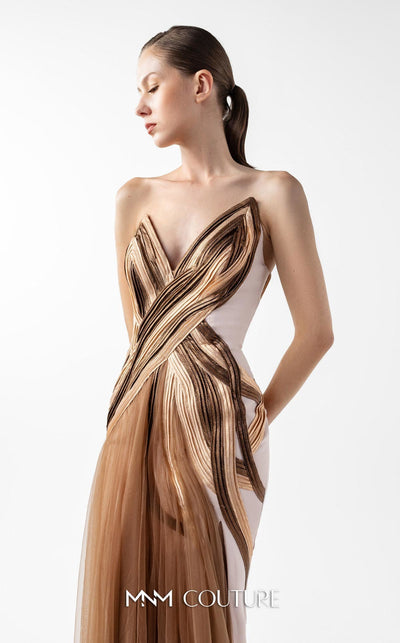 Gaby Charbachi G2038 Off-Shoulder Bronze Couture Gown by MNM Couture