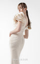 Gaby Charbachi G2039 Cream Crepe Mermaid Gown with Sculpted Sleeves by MNM Couture