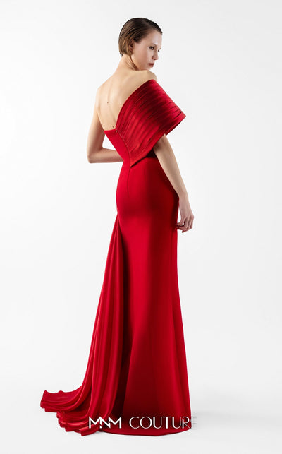 Gaby Charbachi G2040 Red Off-Shoulder Open Back High Slit Gown by MNM Couture