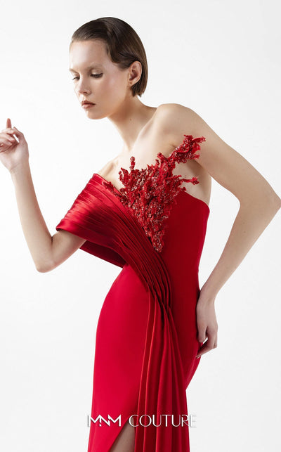 Gaby Charbachi G2040 Red Off-Shoulder Open Back High Slit Gown by MNM Couture