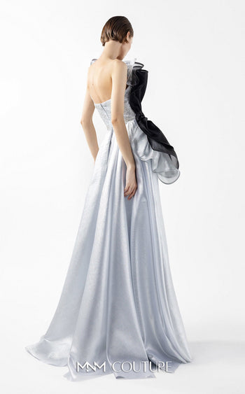 Gaby Charbachi G2042 Silver Off-Shoulder Open Back High Slit Couture Gown by MNM Couture
