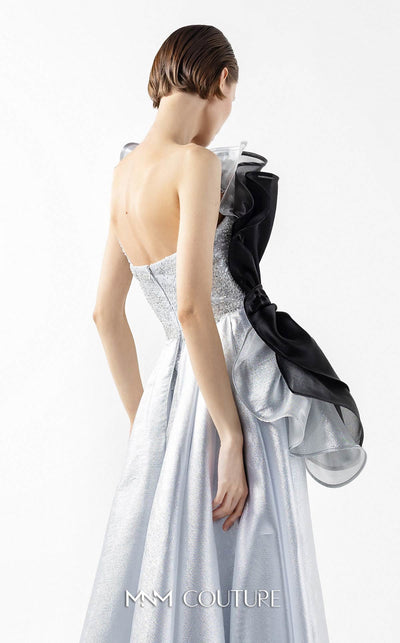 Gaby Charbachi G2042 Silver Off-Shoulder Open Back High Slit Couture Gown by MNM Couture