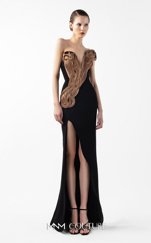 Gaby Charbachi G2043 Black Crepe Off-Shoulder Couture Evening Gown by MNM Couture