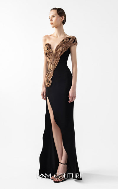 Gaby Charbachi G2043 Black Crepe Off-Shoulder Couture Evening Gown by MNM Couture