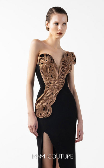 Gaby Charbachi G2043 Black Crepe Off-Shoulder Couture Evening Gown by MNM Couture