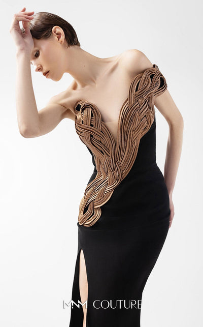 Gaby Charbachi G2043 Black Crepe Off-Shoulder Couture Evening Gown by MNM Couture