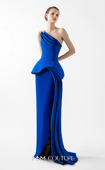 Gaby Charbachi G2044 Royal Blue One-Shoulder Gown by MNM Couture