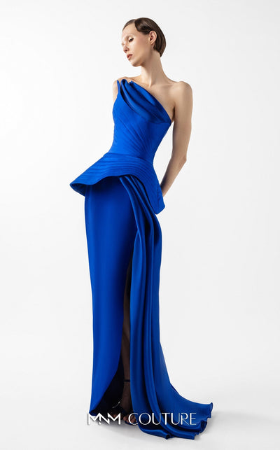 Gaby Charbachi G2044 Royal Blue One-Shoulder Gown by MNM Couture