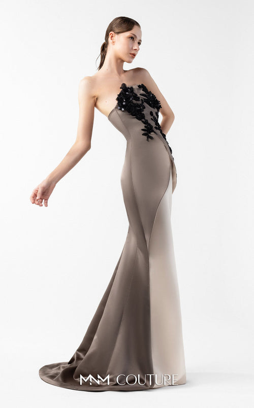 Gaby Charbachi G2045 Off-Shoulder Open Back Brown Evening Gown by MNM Couture