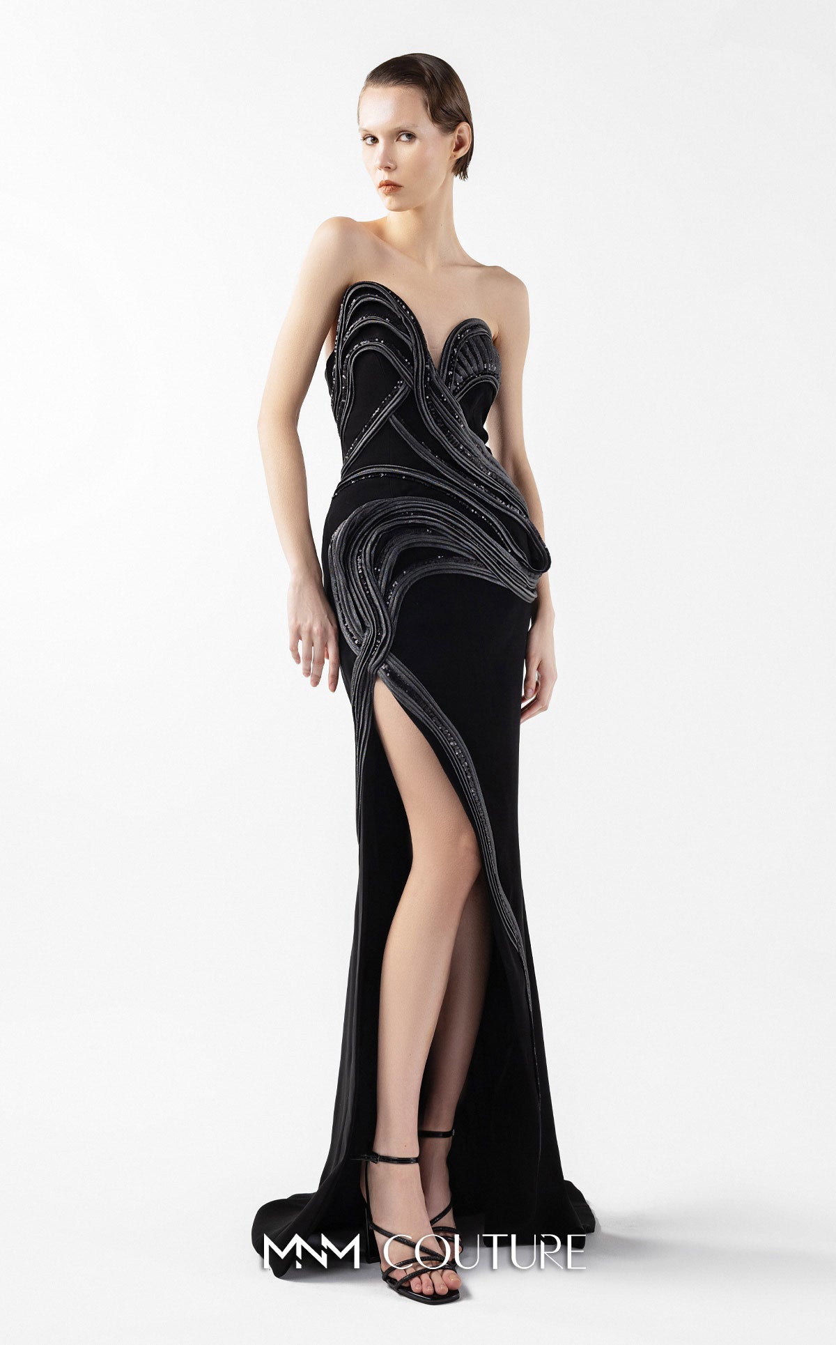 Gaby Charbachi G2048 Black Off-Shoulder Slit Gown by MNM Couture