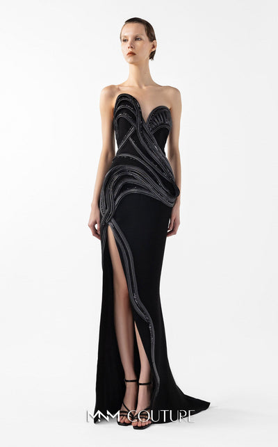 Gaby Charbachi G2048 Black Off-Shoulder Slit Gown by MNM Couture