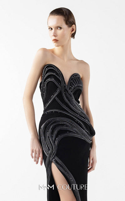 Gaby Charbachi G2048 Black Off-Shoulder Slit Gown by MNM Couture