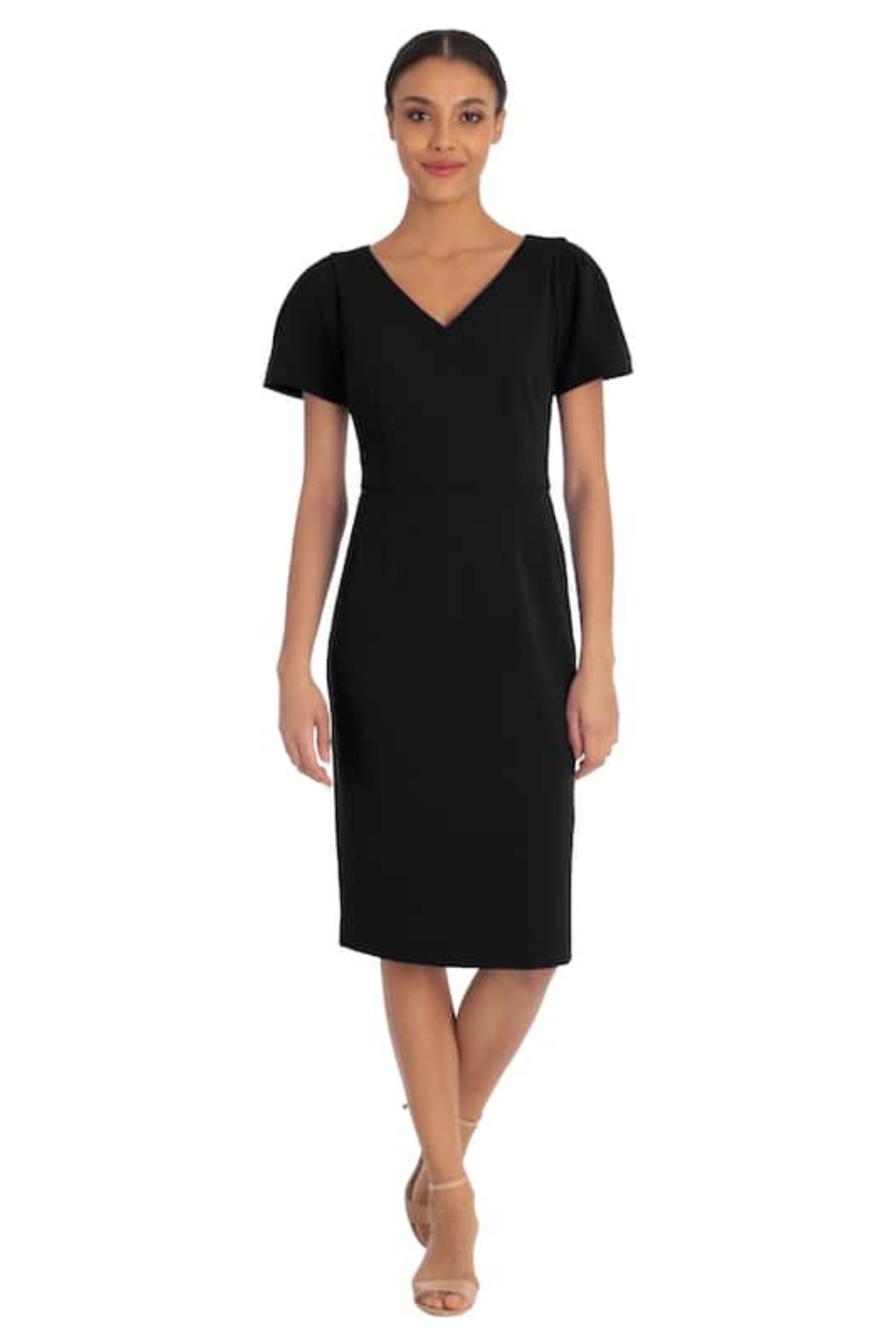 Princess Short Sleeve Day Black Scuba Crepe Dress by Maggy London G4469M