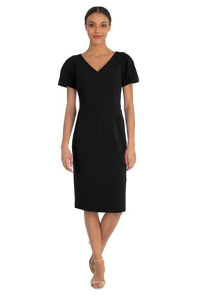 Maggy London G4469M Princess Short Sleeve Day Black Scuba Crepe Dress