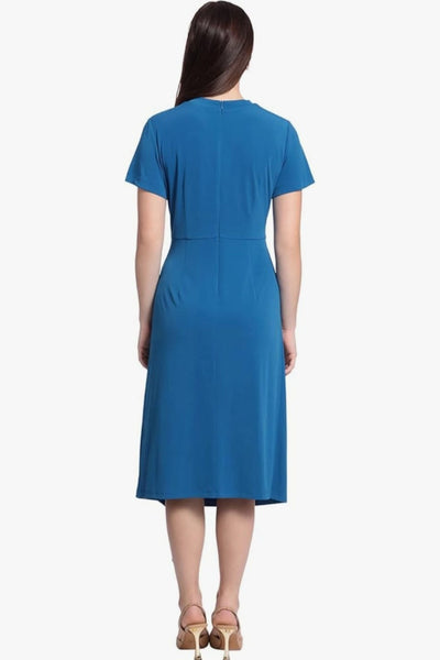 Short Sleeve Drape Day Classic Blue Jersey Dress by Maggy London G5125M