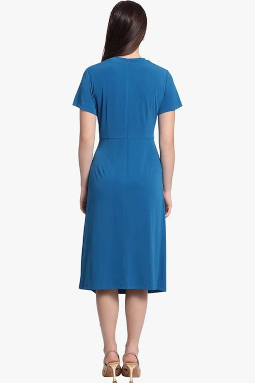 Short Sleeve Drape Day Classic Blue Jersey Dress by Maggy London G5125M