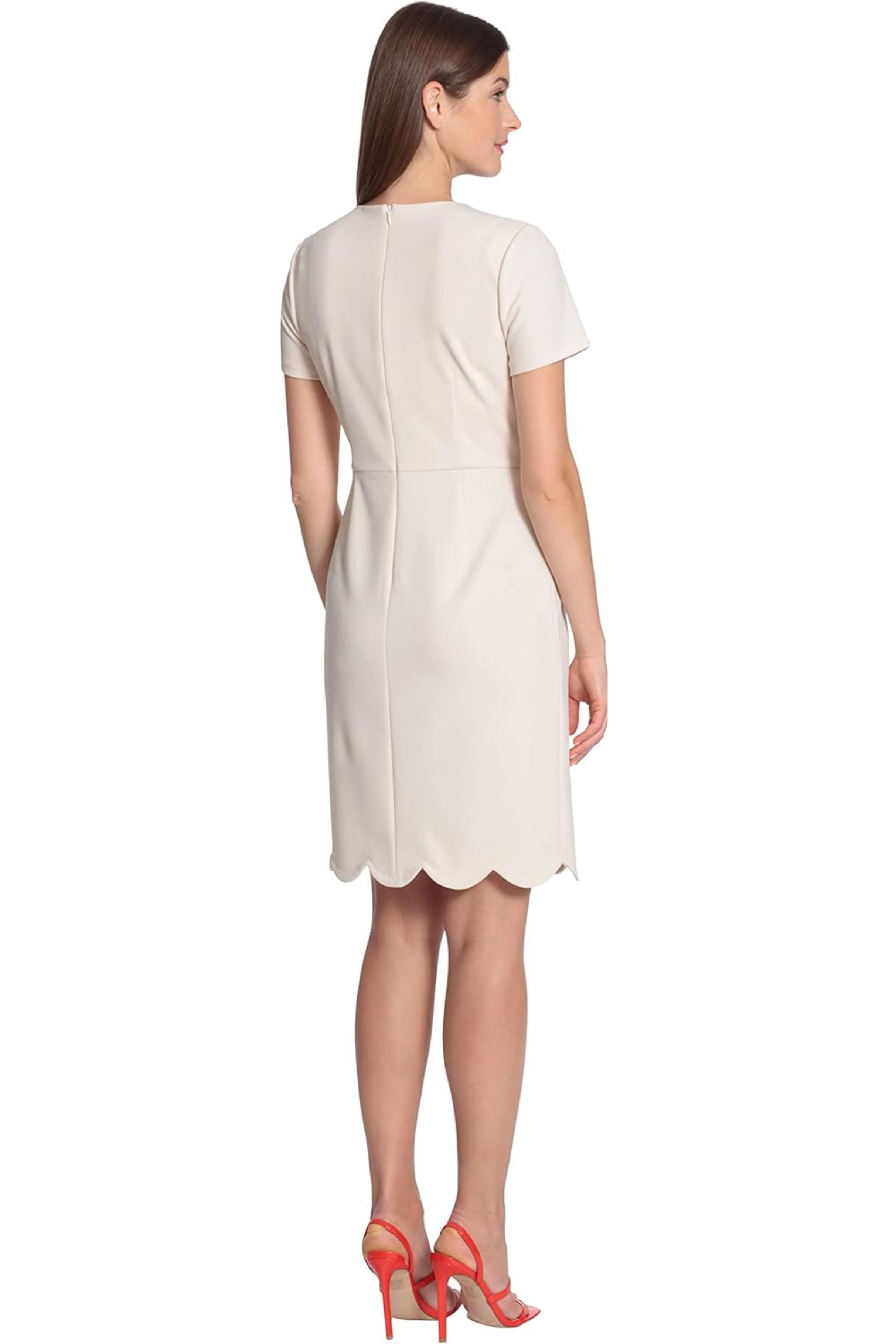 Short Sleeve Scallop Horn Scuba Crepe Sheath Dress by Maggy London G5457M